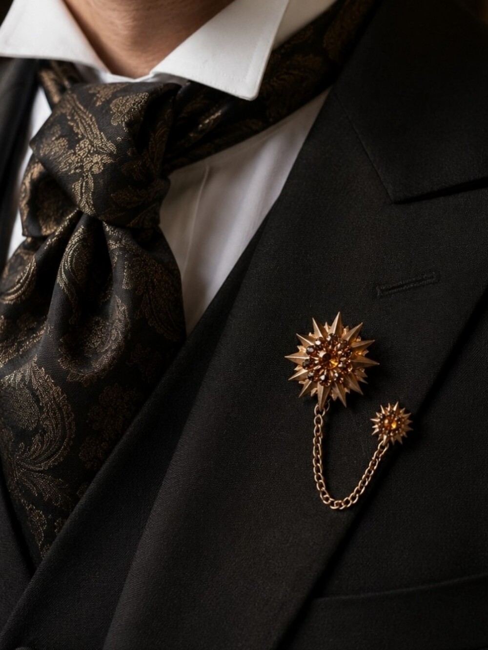 Unisex Vintage Dual Adornment Blazer Pin Brooch Gold Tone Topaz Stones Prong Set
